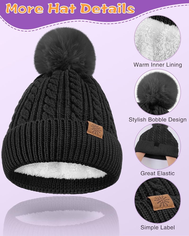 Clothclose Winter Hats for Kids - Kids Beanie, Toddler Knit Girls Winter Hat with Cute Pom-Pom Warm Fleece - Image 2